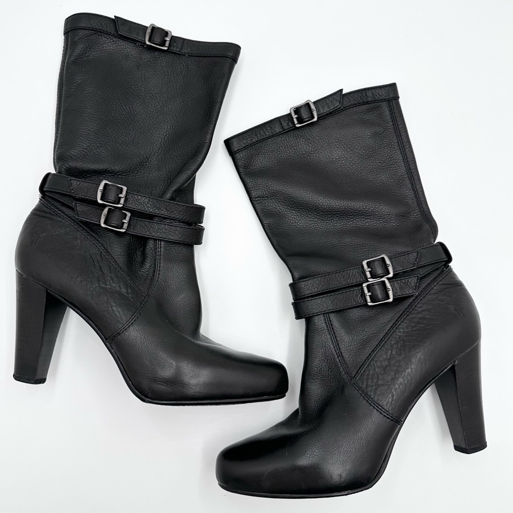 Frye Marissa Slouch Black Leather Heeled Boot
